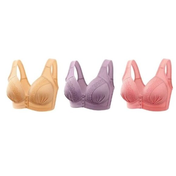 Daguandan Womens Front-Snap Closure Bra Sz 48/16 XXXXL x 3pc Beige/Gray/Rose NWT - Picture 1 of 8